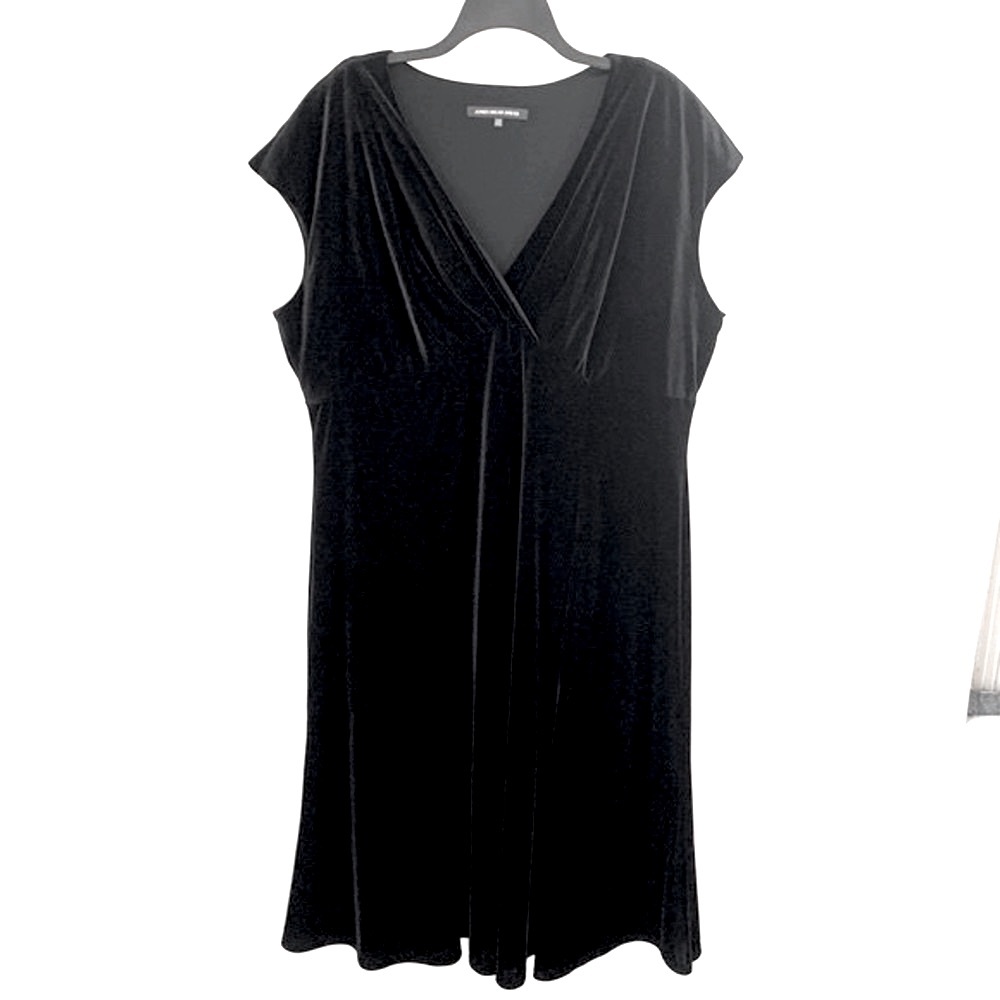 Jones Wear Black Velour Fit & Flare Cocktail Midi Dress 24W Empire Waist